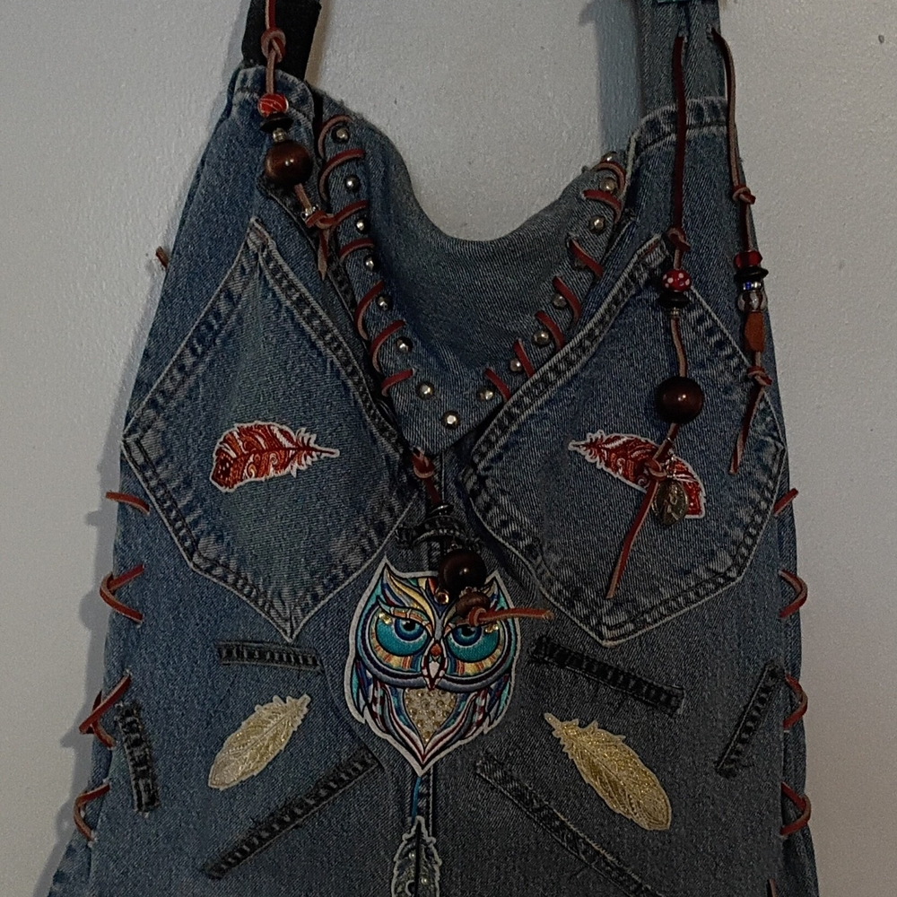 Hand Crafted Blue and Red Shoulder Bags with Unique Embellishments